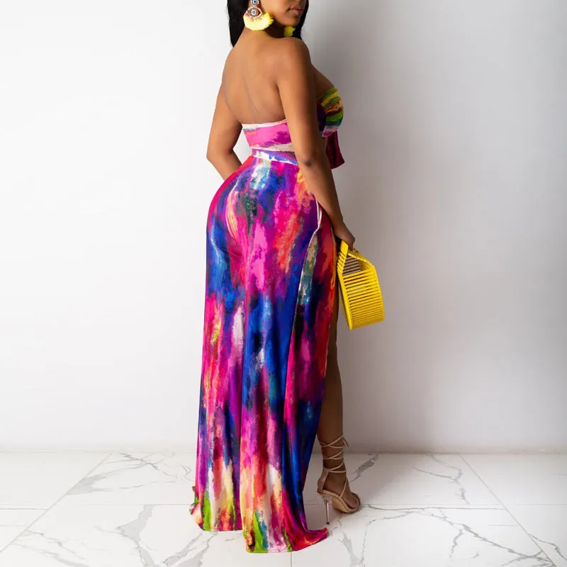 Tie Dye Top & Split Pants Two Pieces Set