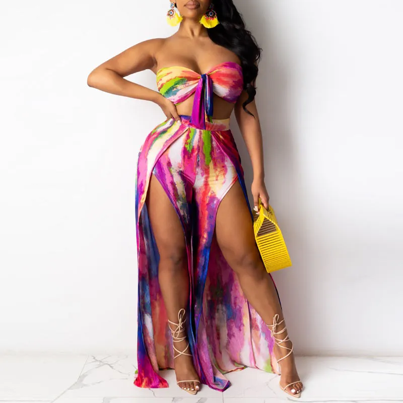 Tie Dye Top & Split Pants Two Pieces Set