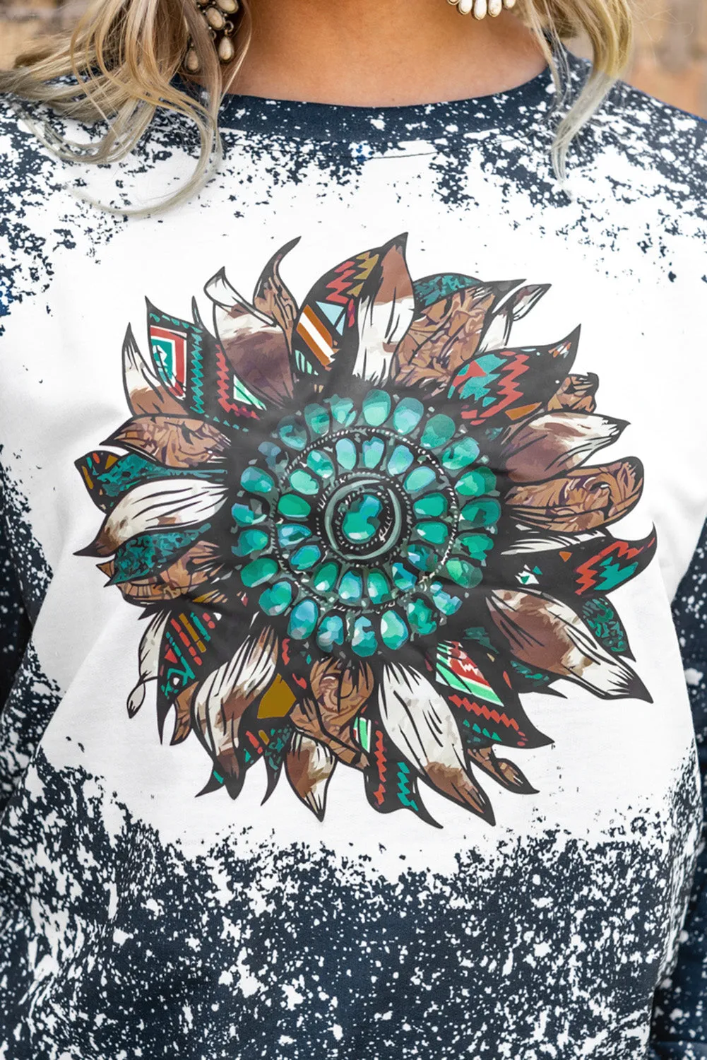 Tie-dyed Sunflower Print Long Sleeve Pullover Sweatshirt