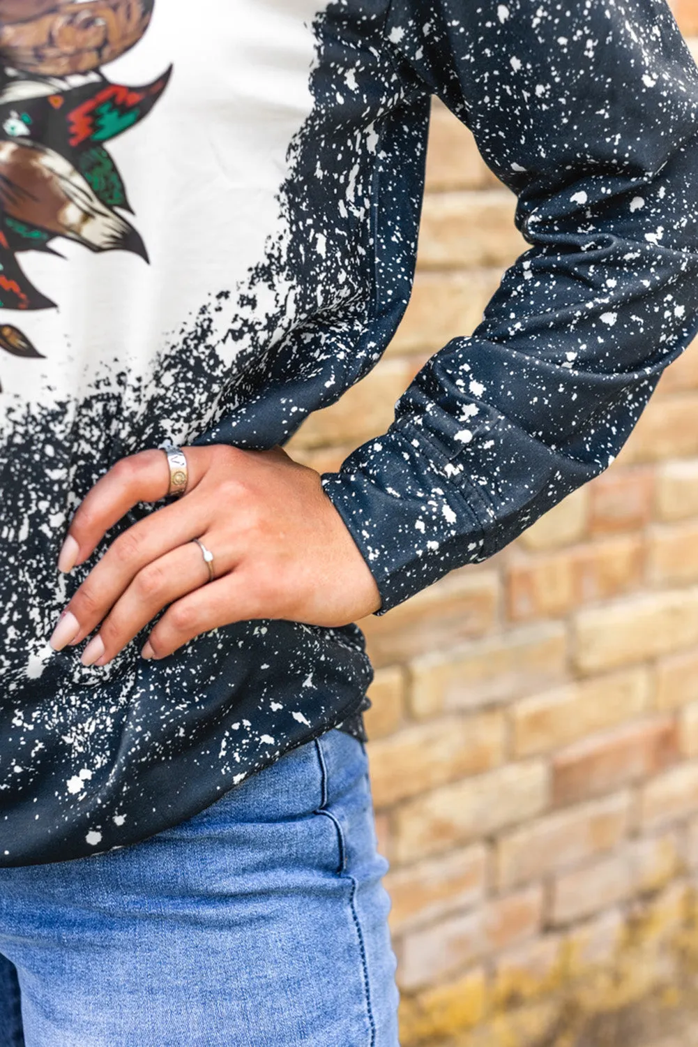 Tie-dyed Sunflower Print Long Sleeve Pullover Sweatshirt
