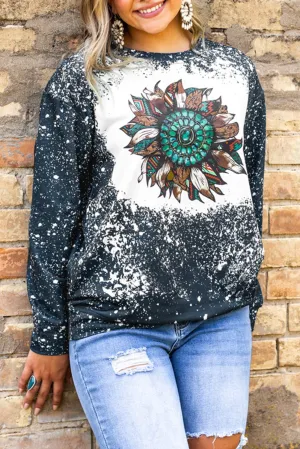 Tie-dyed Sunflower Print Long Sleeve Pullover Sweatshirt