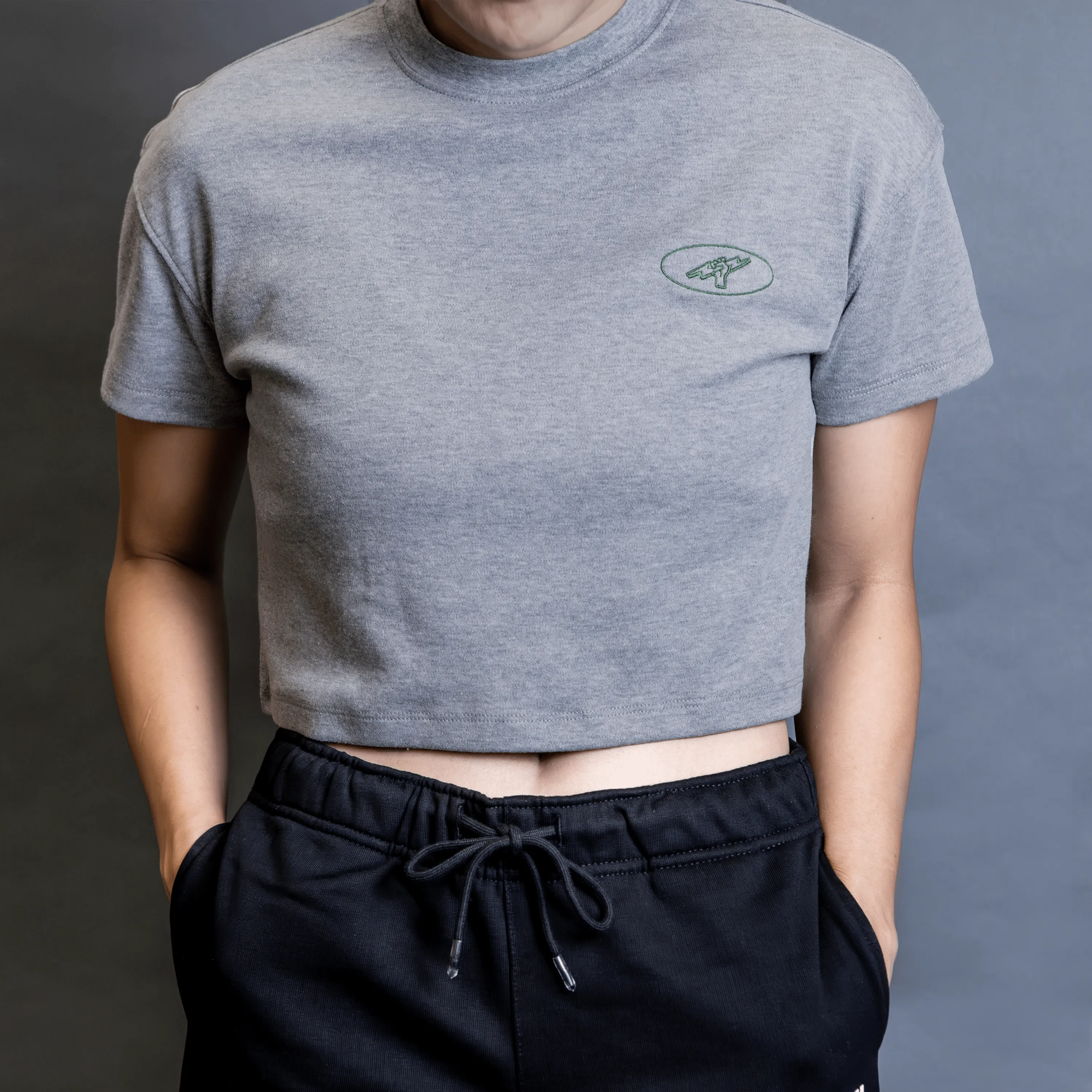 Titan Essentials Orbit Embroidered Women's Cropped Tee - Grey