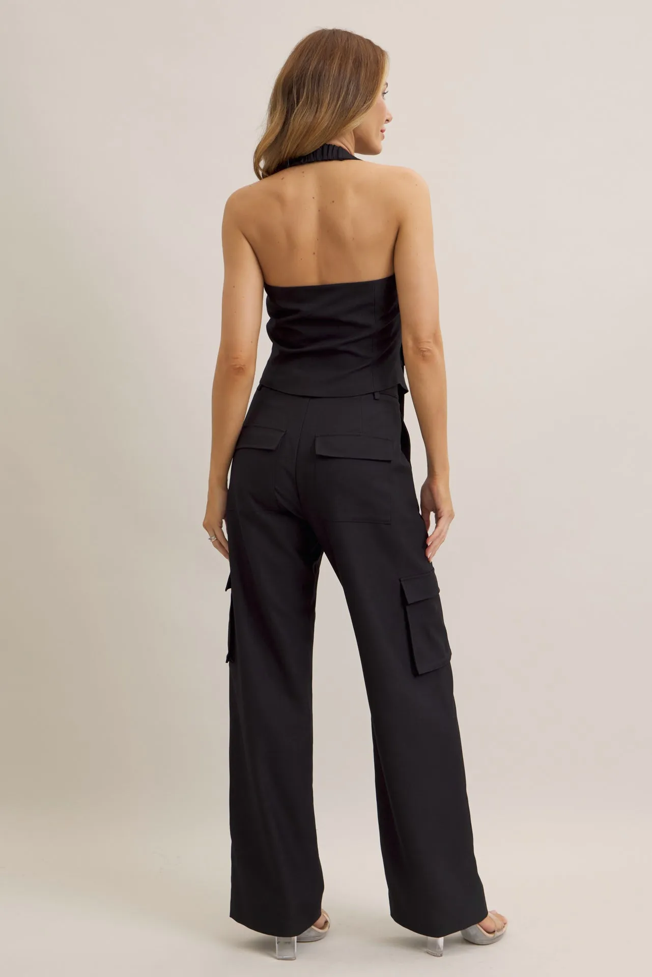 Tomboy Chic Woven Cargo Halter Vest And Pants Set