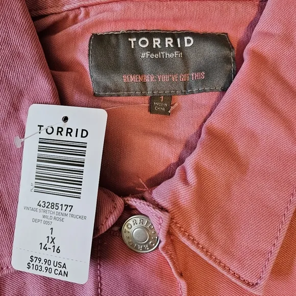 Torrid Vintage Stretch Denim Trucker Jacket Wild Rose Pink 1X