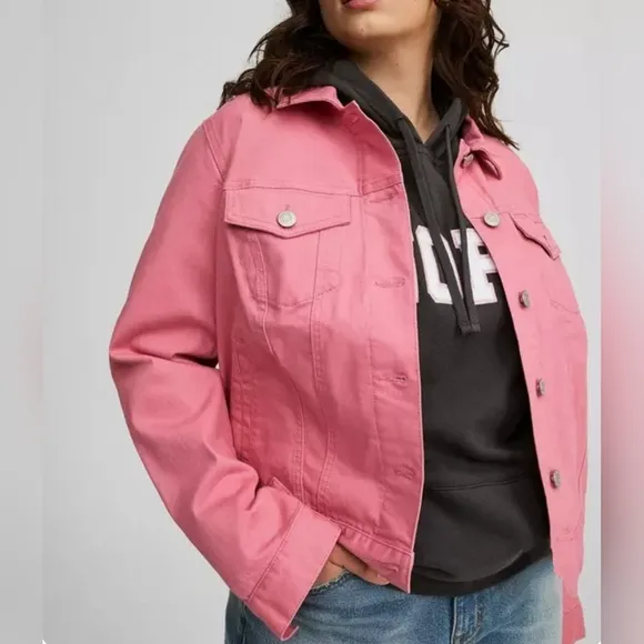 Torrid Vintage Stretch Denim Trucker Jacket Wild Rose Pink 1X