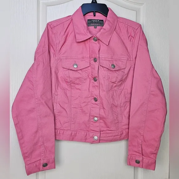 Torrid Vintage Stretch Denim Trucker Jacket Wild Rose Pink 1X