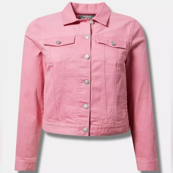 Torrid Vintage Stretch Denim Trucker Jacket Wild Rose Pink 1X