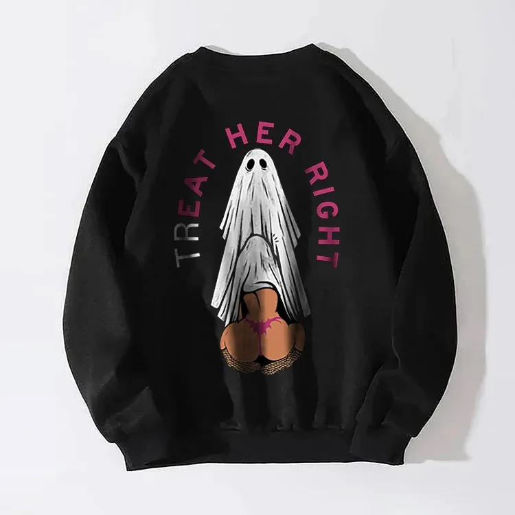 TREAT HER RIGHT SEXY LADY GHOST GRAPHIC CASUAL BLACK PRINT Sweatshirt