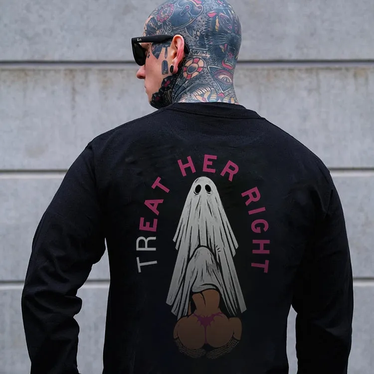 TREAT HER RIGHT SEXY LADY GHOST GRAPHIC CASUAL BLACK PRINT Sweatshirt