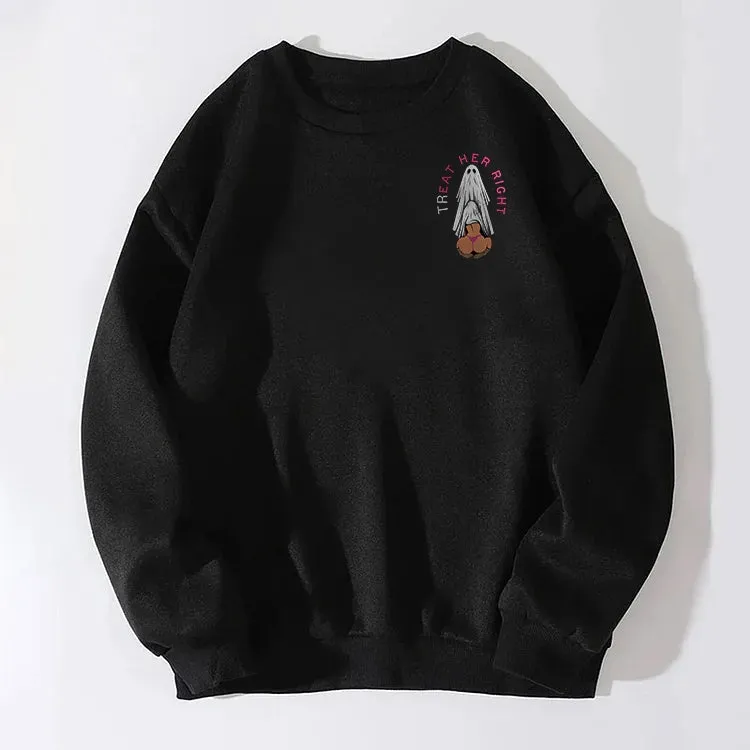 TREAT HER RIGHT SEXY LADY GHOST GRAPHIC CASUAL BLACK PRINT Sweatshirt