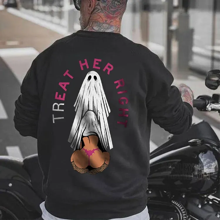 TREAT HER RIGHT SEXY LADY GHOST GRAPHIC CASUAL BLACK PRINT Sweatshirt