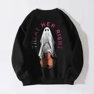 TREAT HER RIGHT SEXY LADY GHOST GRAPHIC CASUAL BLACK PRINT Sweatshirt
