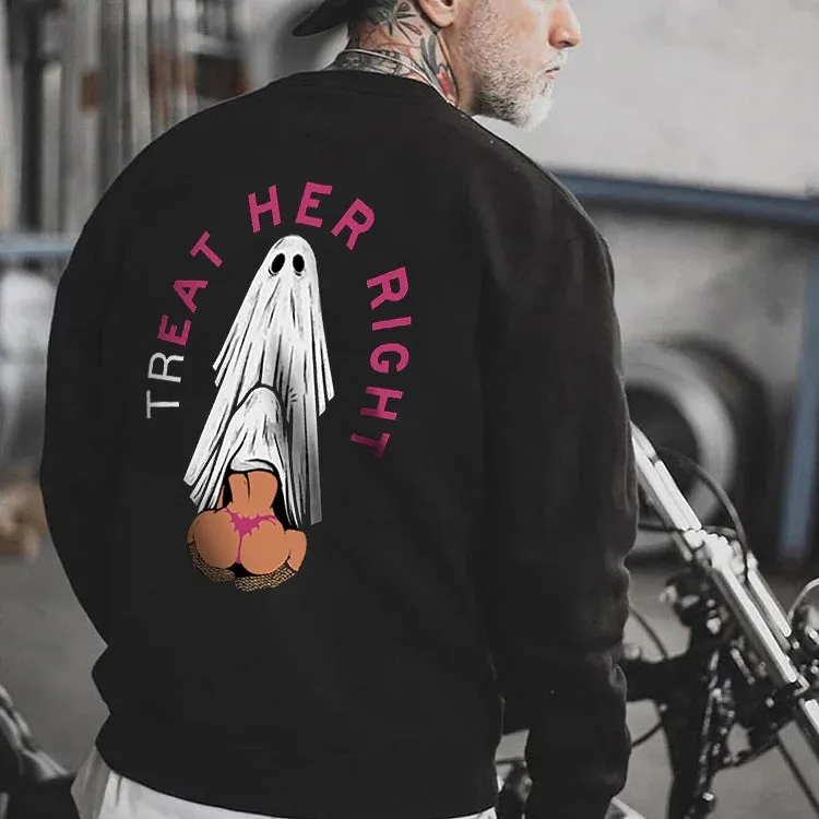 TREAT HER RIGHT SEXY LADY GHOST GRAPHIC CASUAL BLACK PRINT Sweatshirt