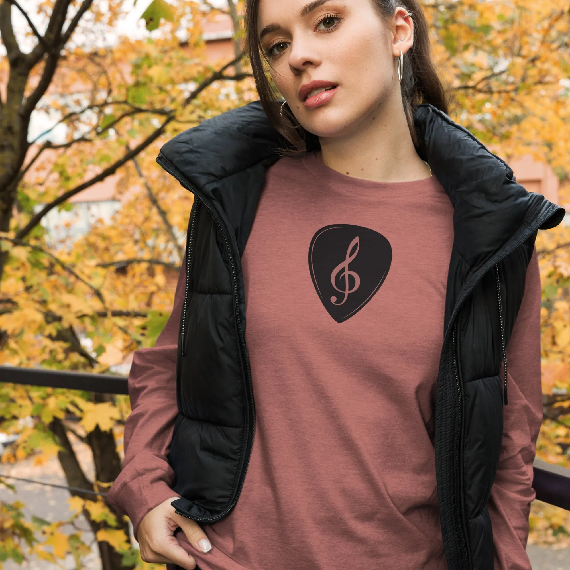 Treble Clef Pick in Heather Mauve Long Sleeve Tee