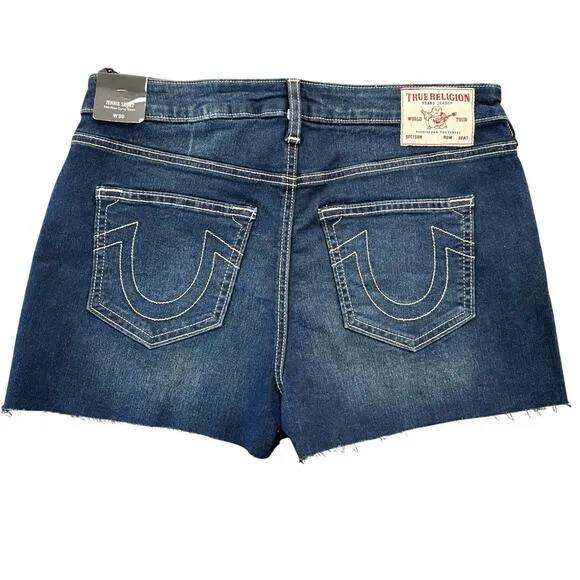 True Religion Jennie Mid Rise Raw Hem Shorts