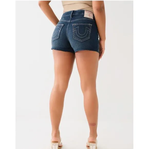 True Religion Jennie Mid Rise Raw Hem Shorts
