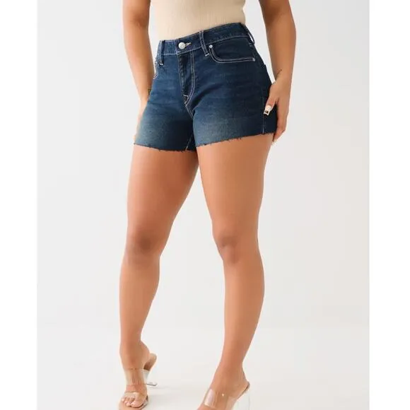 True Religion Jennie Mid Rise Raw Hem Shorts