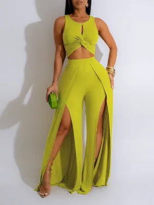 Twisted Tank Top & Slit Pants Set