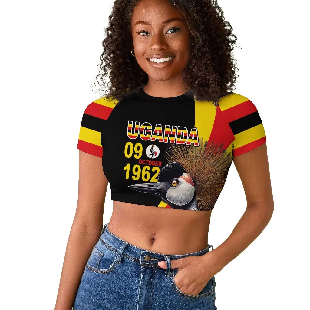 Uganda Independence Day with Crowned Cranes Raglan Cropped T shirt LT03