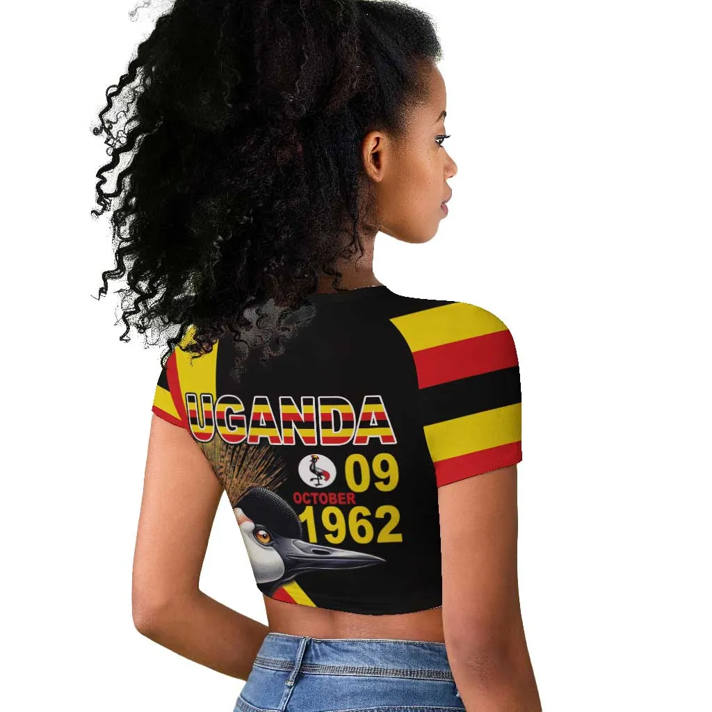 Uganda Independence Day with Crowned Cranes Raglan Cropped T shirt LT03
