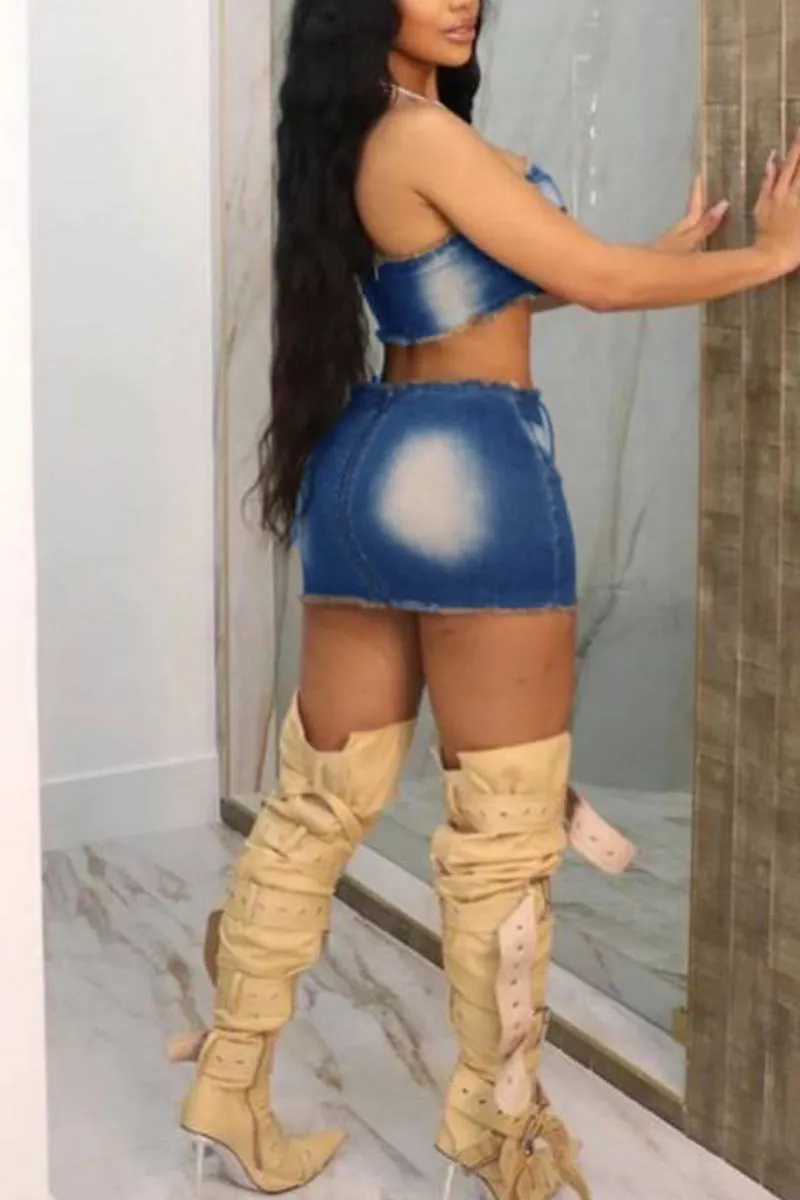 UM0501 Denim Tube and Skirt Set