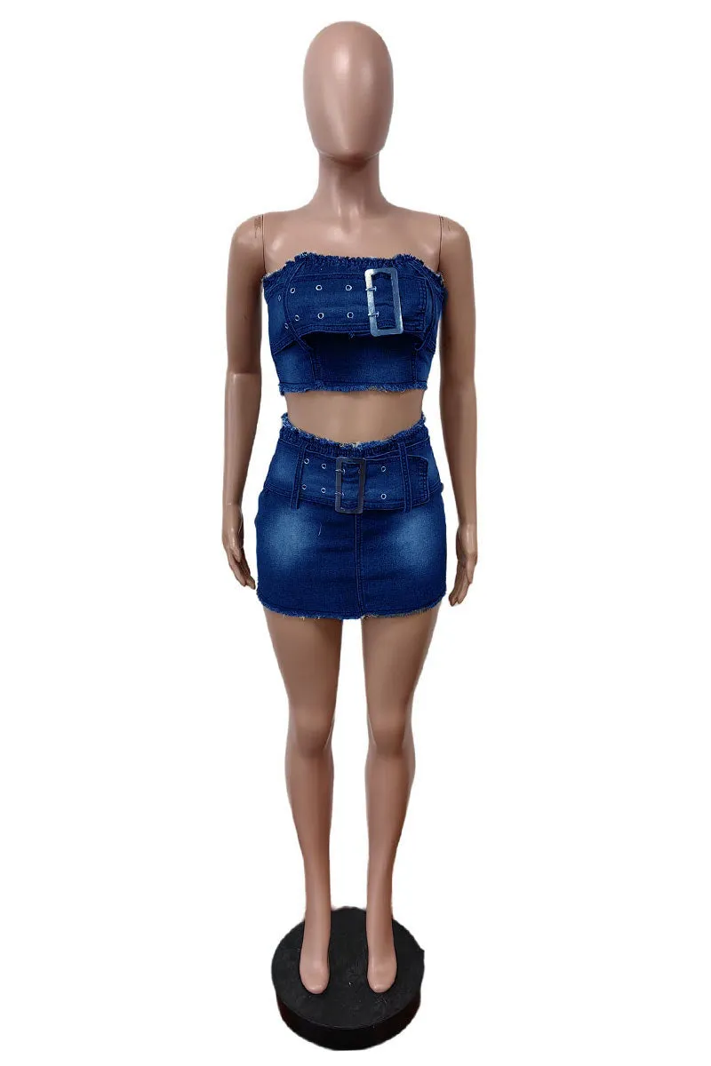 UM0501 Denim Tube and Skirt Set