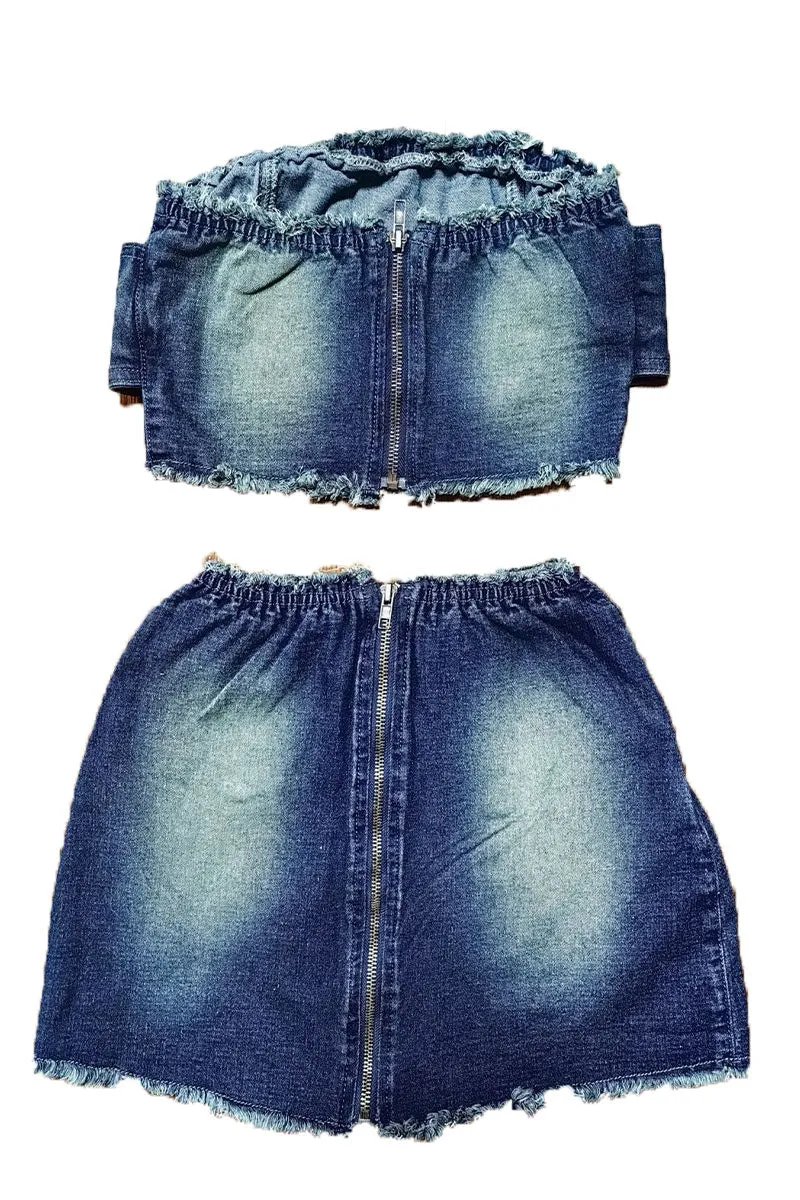 UM0501 Denim Tube and Skirt Set