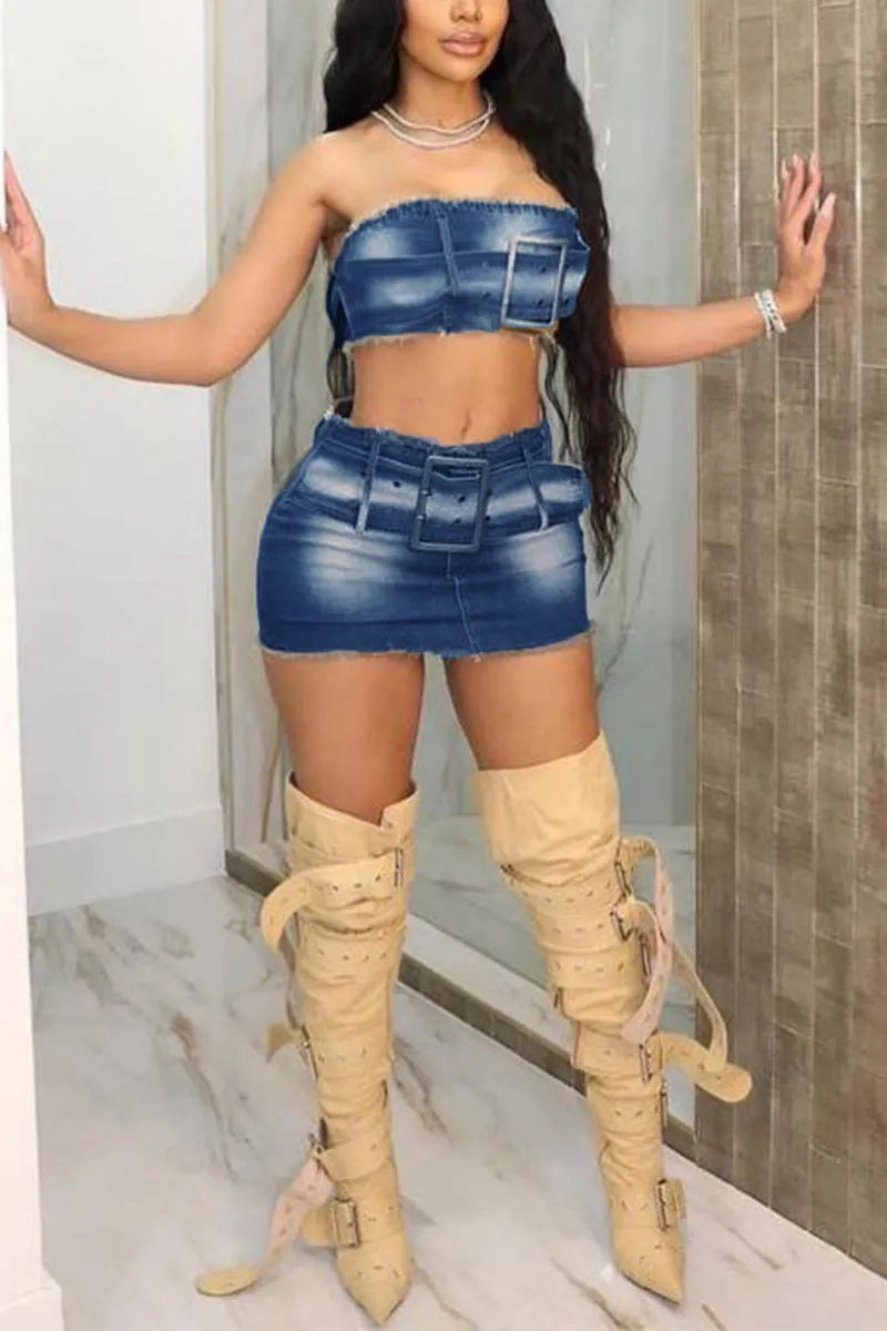 UM0501 Denim Tube and Skirt Set