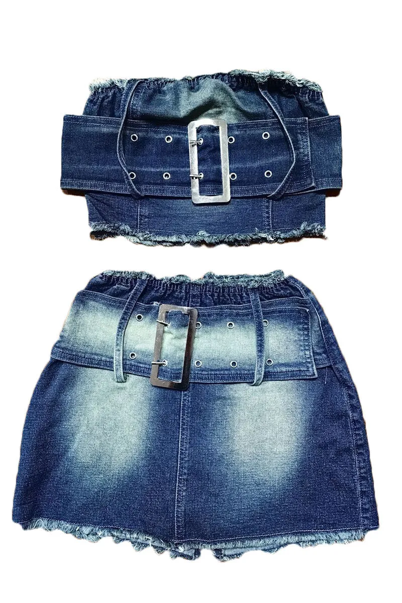 UM0501 Denim Tube and Skirt Set