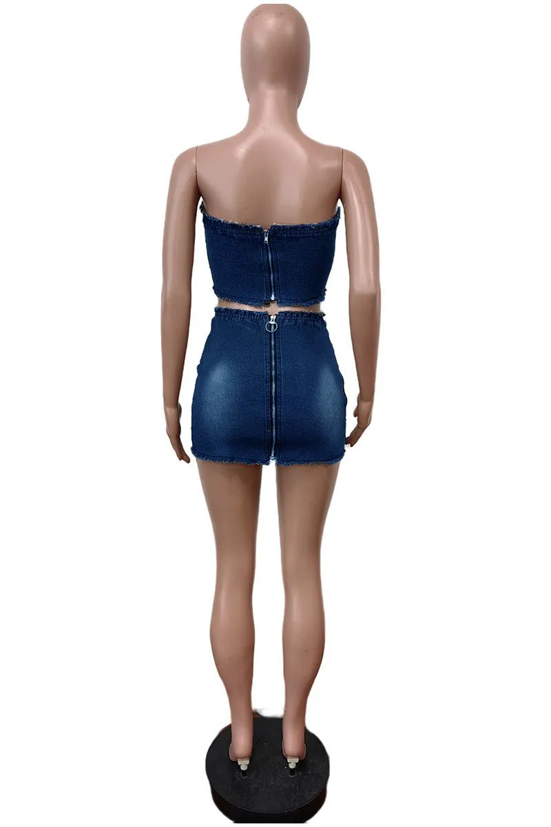 UM0501 Denim Tube and Skirt Set