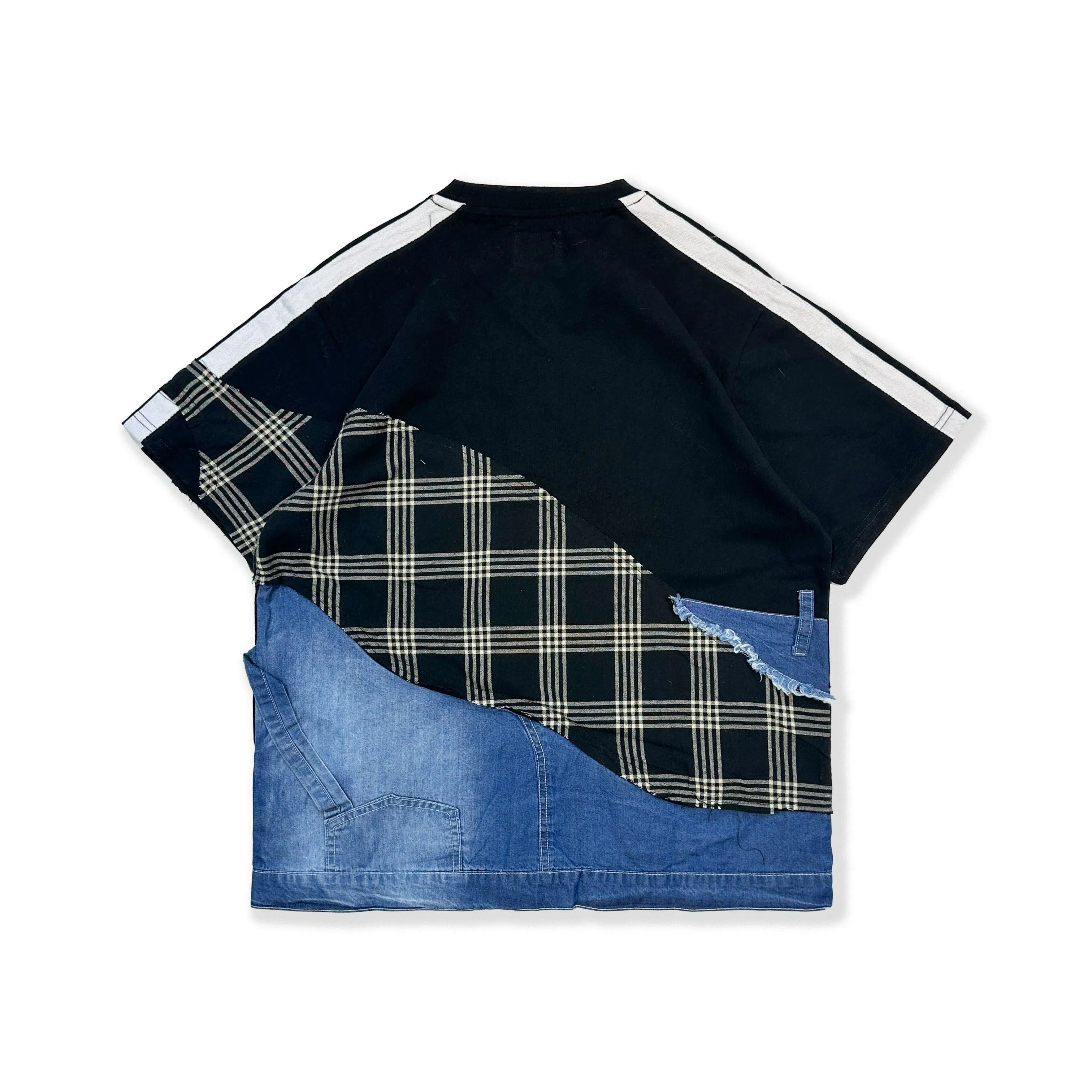 USA Embroidered Tee | Plaid Patchwork Cotton Top