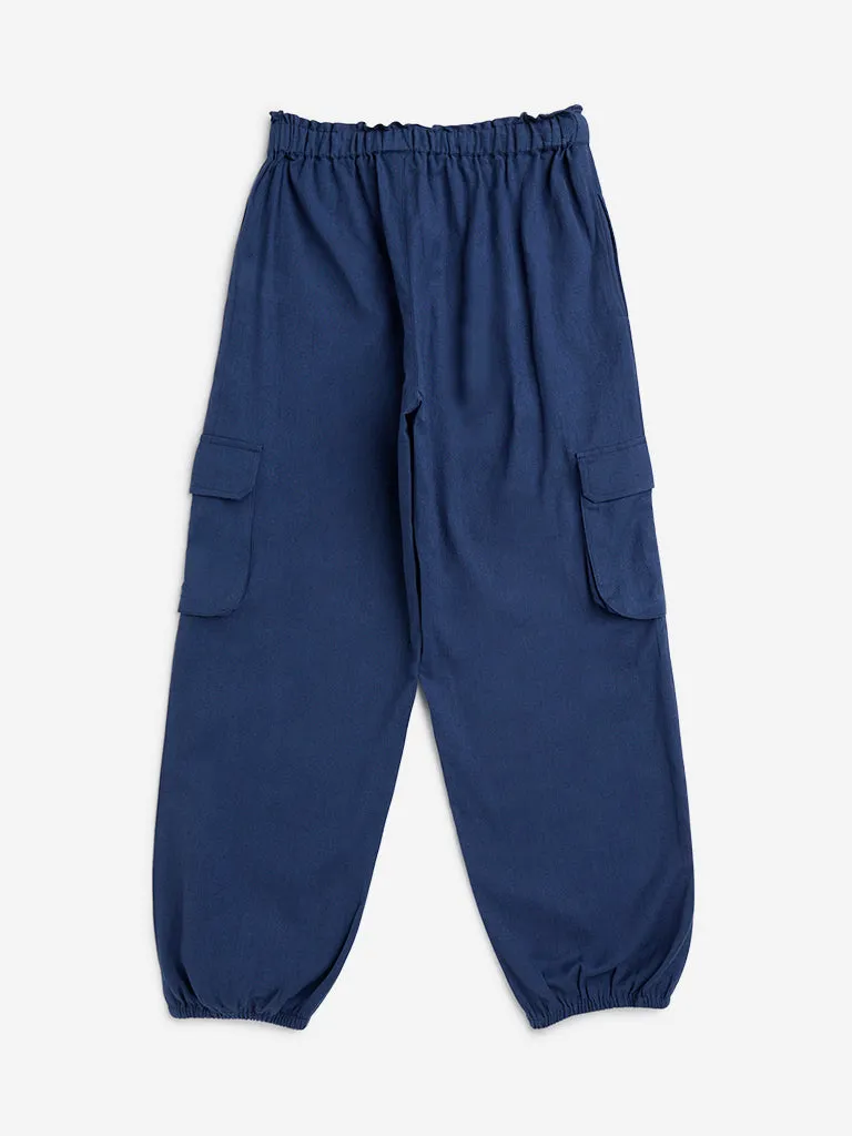 Utsa Kids Navy Cargo-Style Cotton-Blend Harem Pants - (8-14yrs)