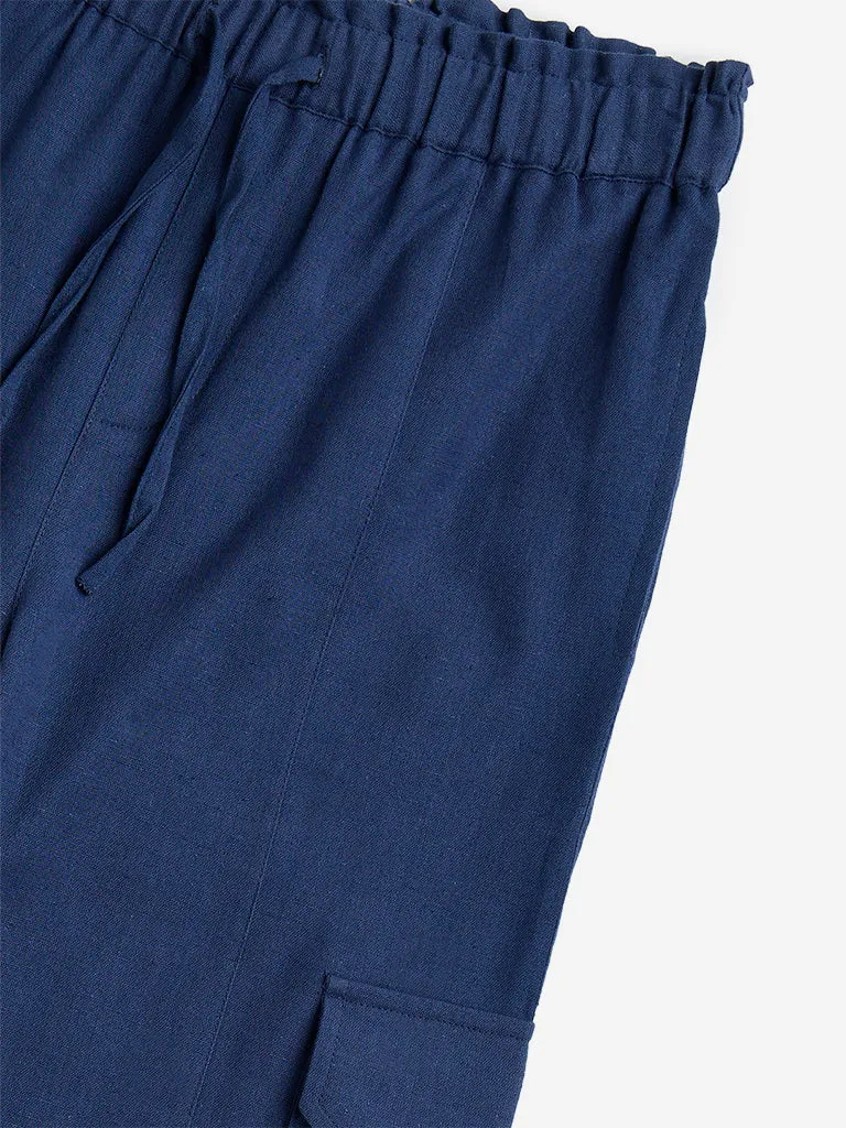 Utsa Kids Navy Cargo-Style Cotton-Blend Harem Pants - (8-14yrs)