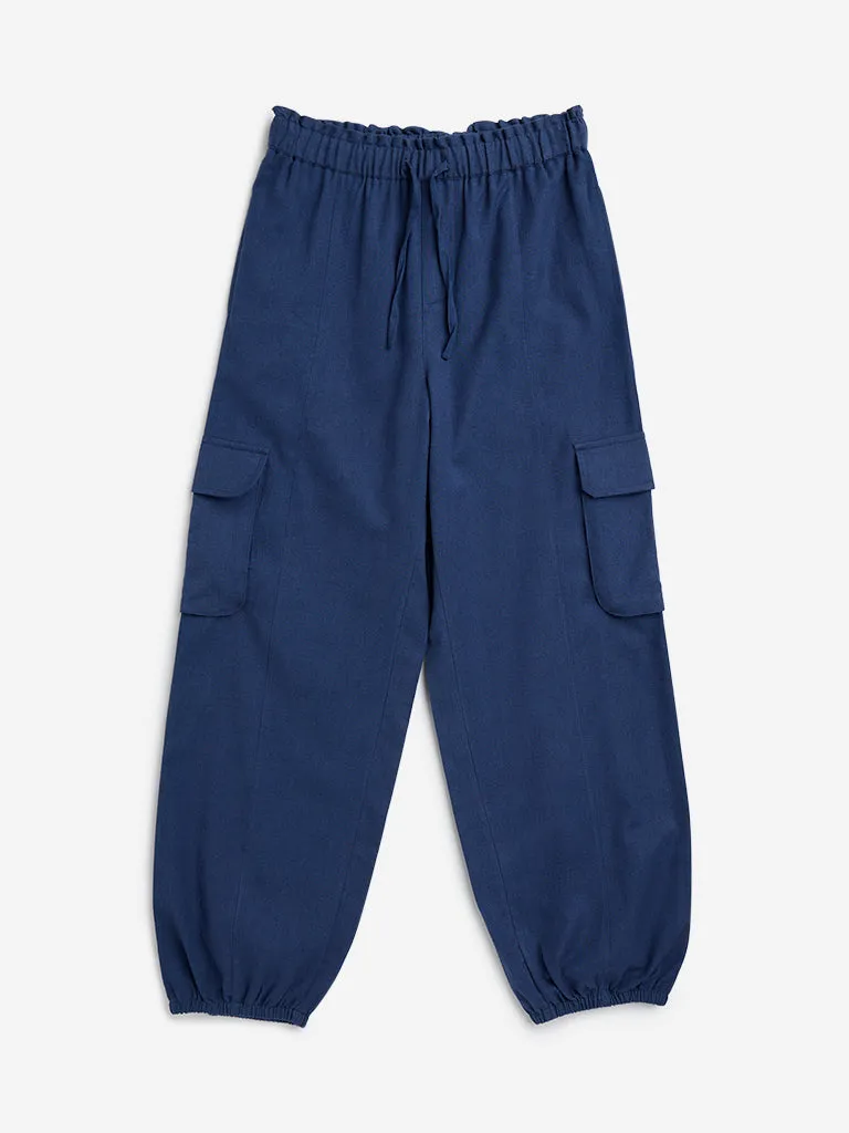 Utsa Kids Navy Cargo-Style Cotton-Blend Harem Pants - (8-14yrs)