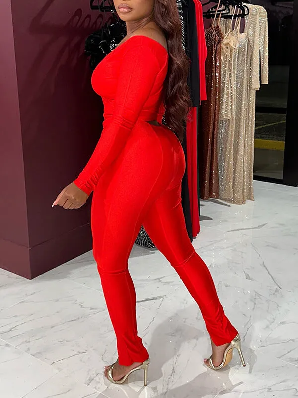 V-Neck Top & Pants Set--Clearance