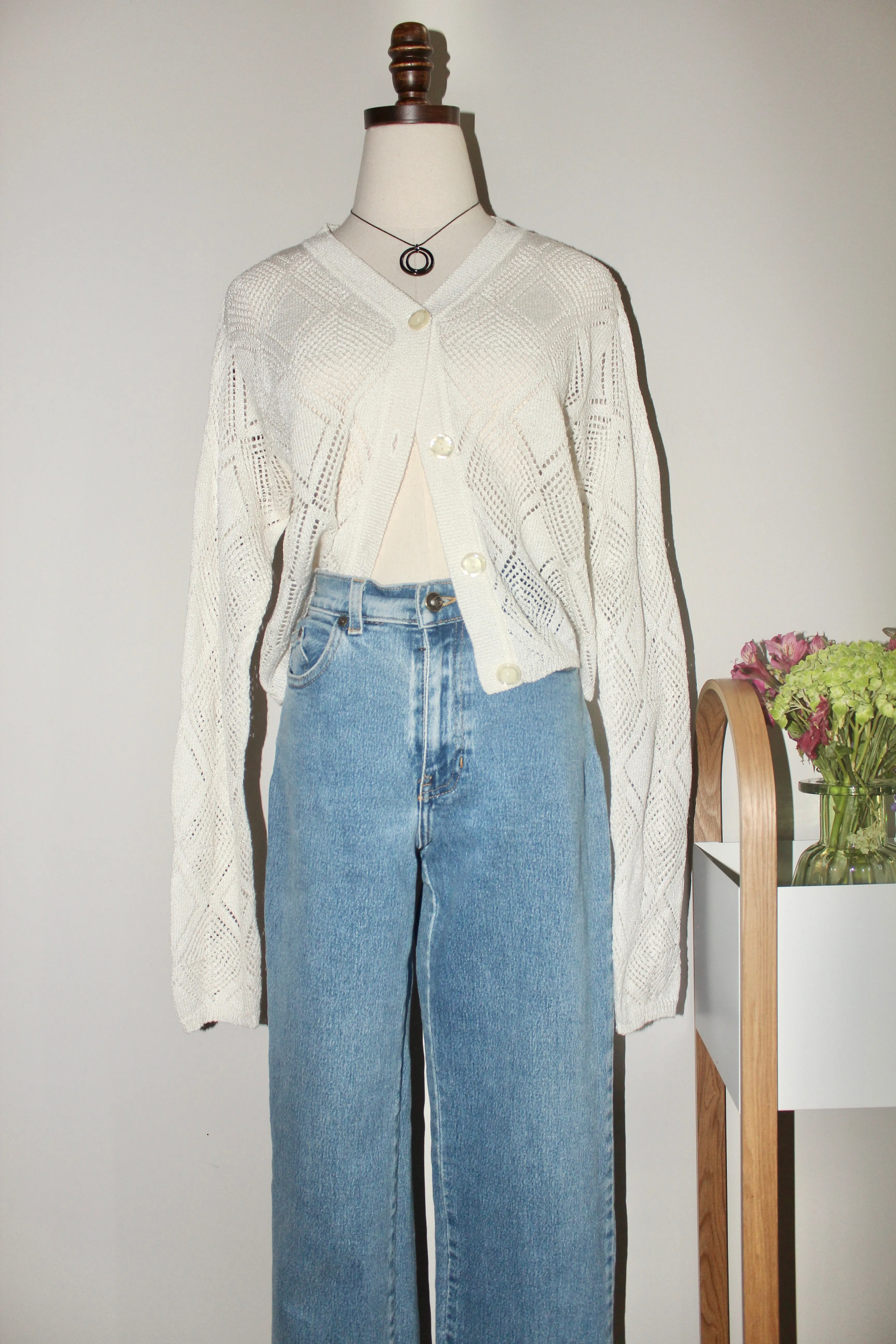 Vintage 90s Eyelet Cropped Cardi (S/M)