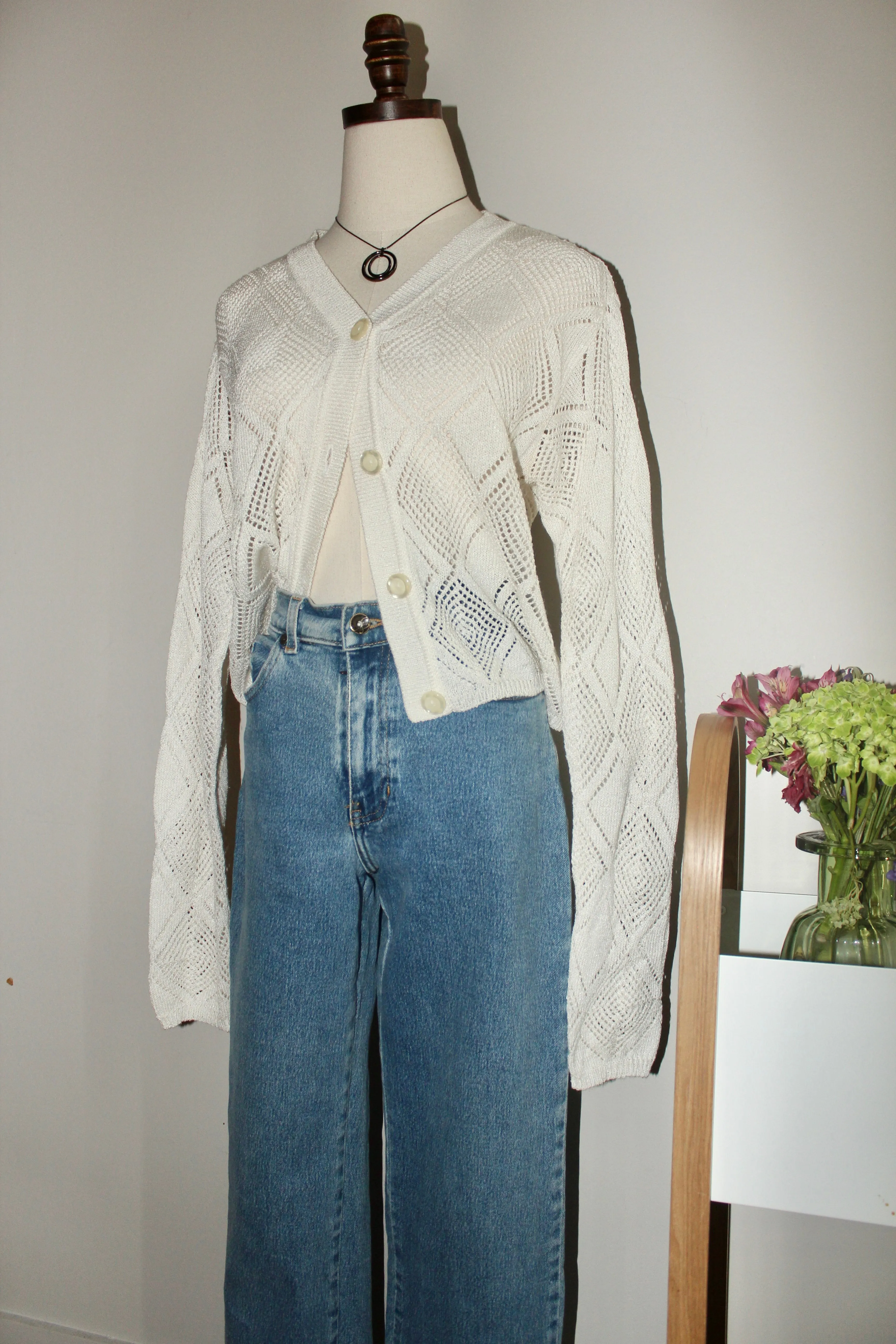 Vintage 90s Eyelet Cropped Cardi (S/M)