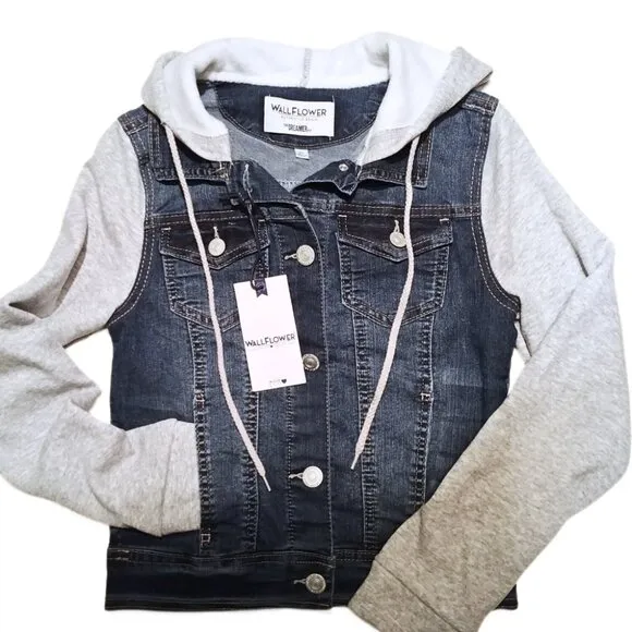 Wallflower Dreamer Tessa Denim Hoodie Trucker Jacket Blue Grey Size XS