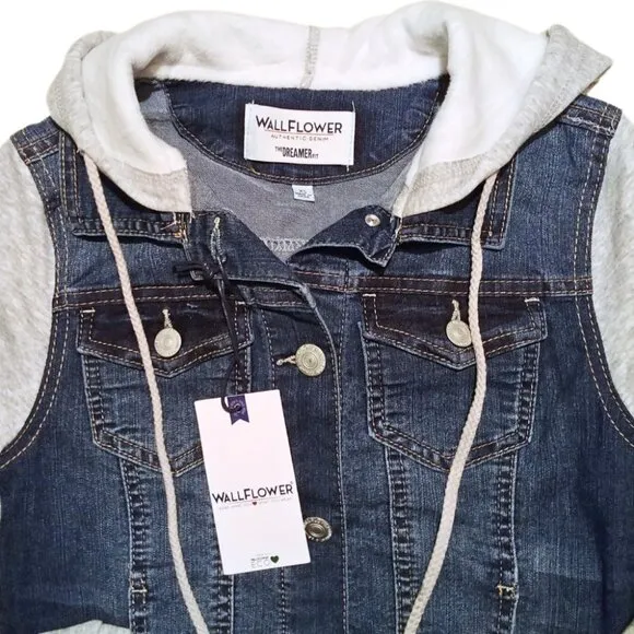 Wallflower Dreamer Tessa Denim Hoodie Trucker Jacket Blue Grey Size XS