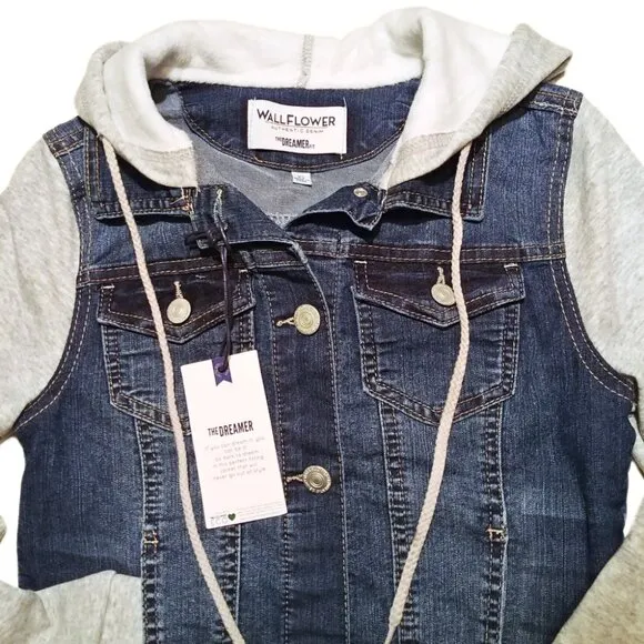 Wallflower Dreamer Tessa Denim Hoodie Trucker Jacket Blue Grey Size XS