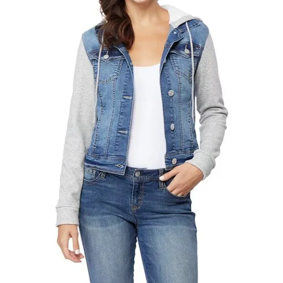 Wallflower Dreamer Tessa Denim Hoodie Trucker Jacket Blue Grey Size XS