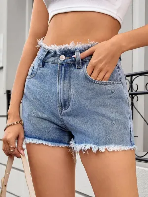 Washed Raw Hem Denim Shorts