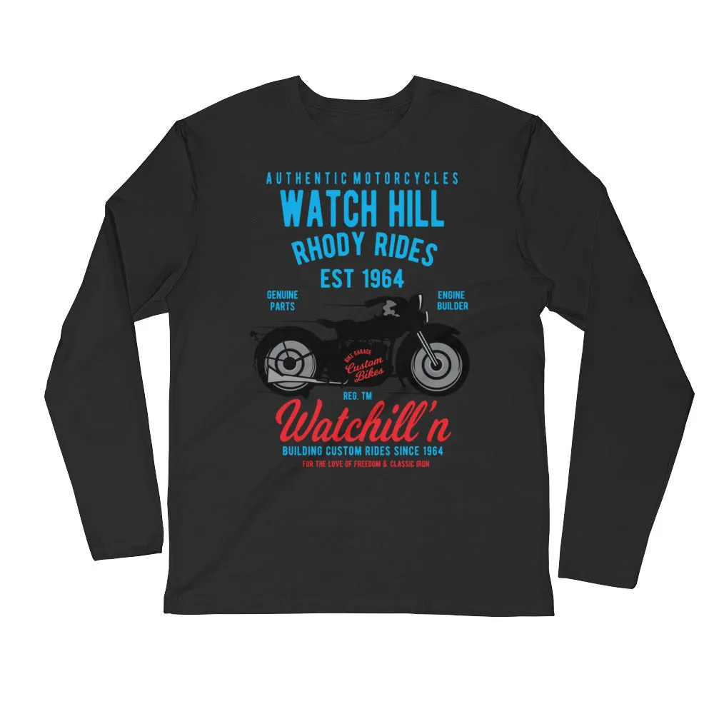 Watchill’n ‘Rhody Rides’ Premium Long Sleeve Fitted Crew (Blue/Red)
