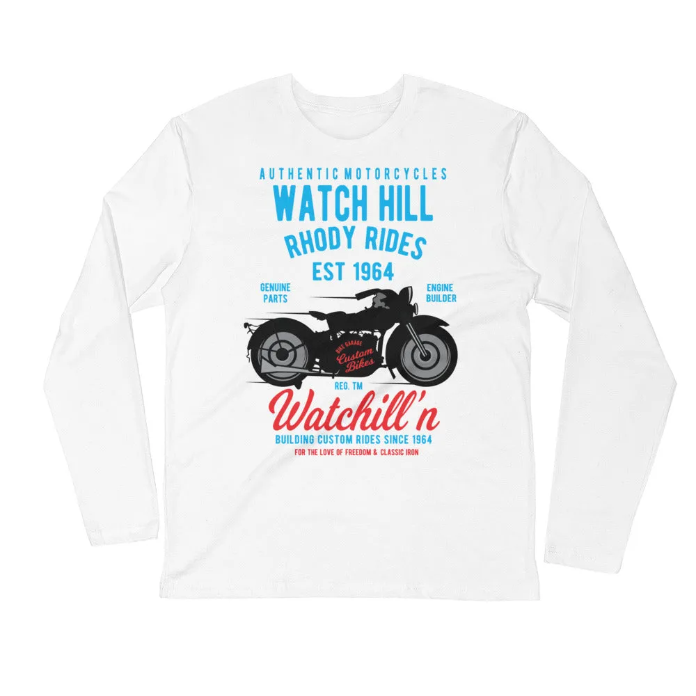 Watchill’n ‘Rhody Rides’ Premium Long Sleeve Fitted Crew (Blue/Red)