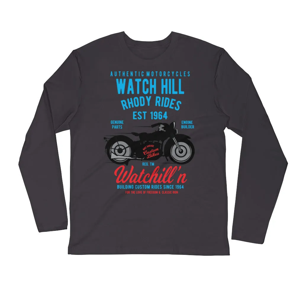 Watchill’n ‘Rhody Rides’ Premium Long Sleeve Fitted Crew (Blue/Red)