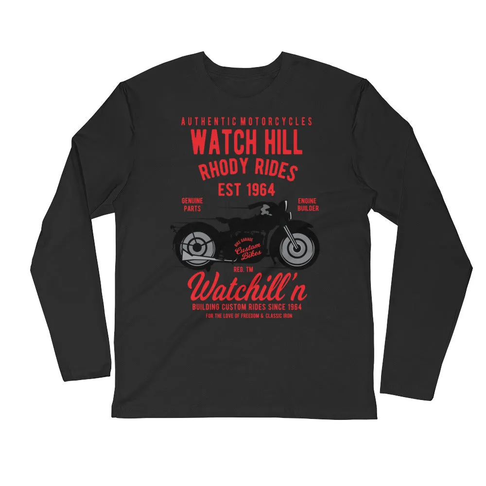 Watchill’n ‘Rhody Rides’ Premium Long Sleeve Fitted Crew (Red)