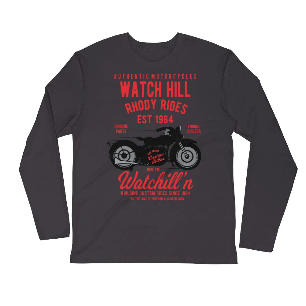 Watchill’n ‘Rhody Rides’ Premium Long Sleeve Fitted Crew (Red)