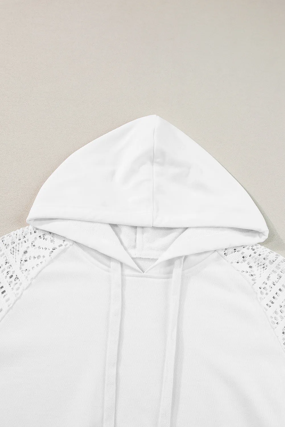 White Lace Patchwork Sleeve Drawstring Hoodie