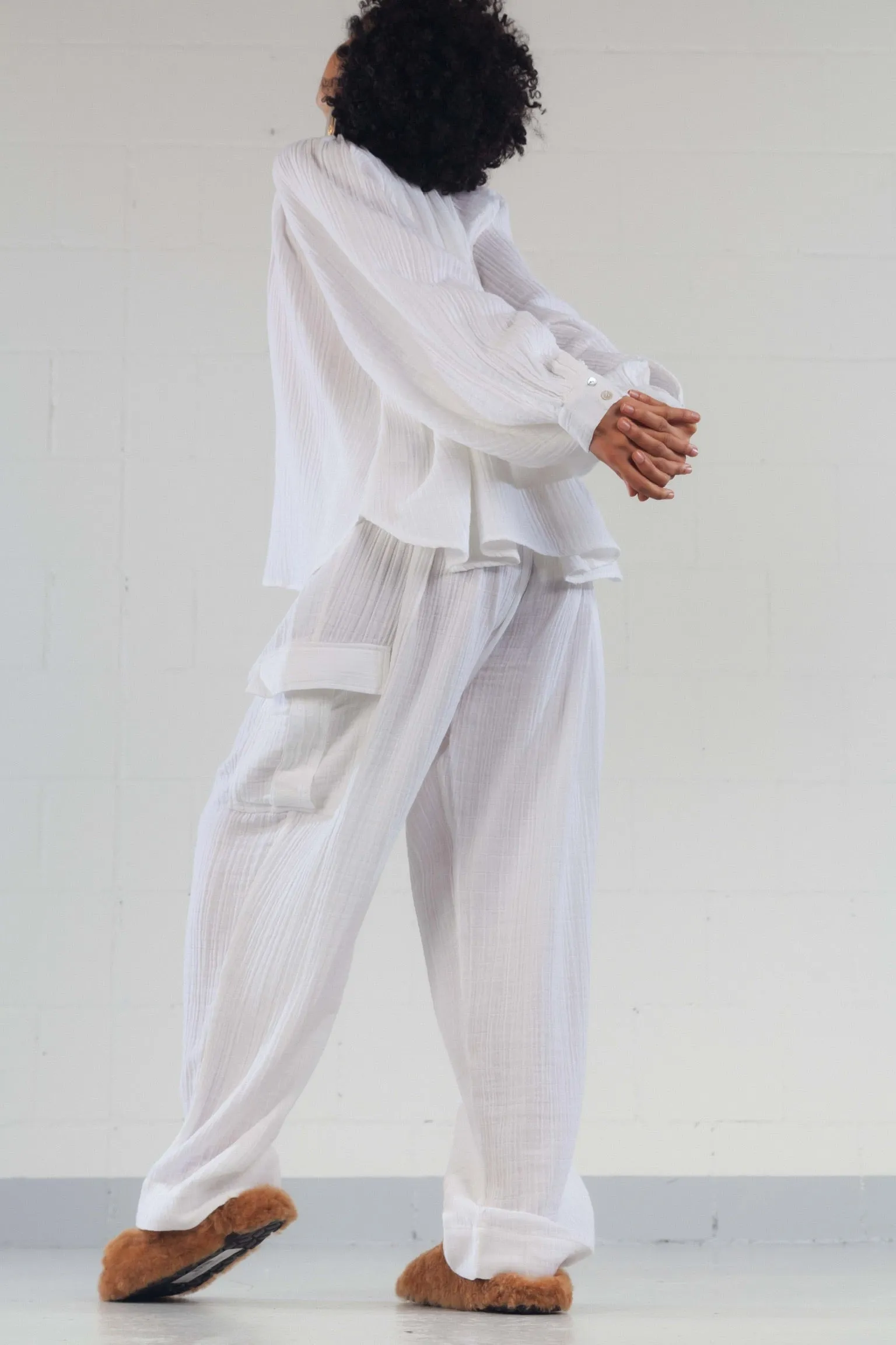 White Tao Cargo Cacoon Pants