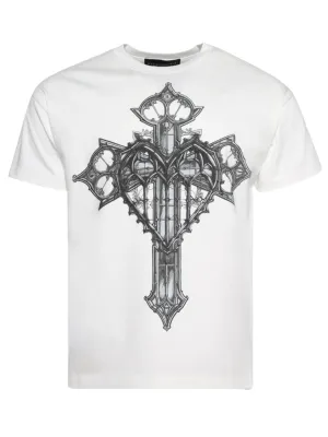 WHO DECIDES WAR Crossed Heart Short Sleeve T-shirt Cloud White